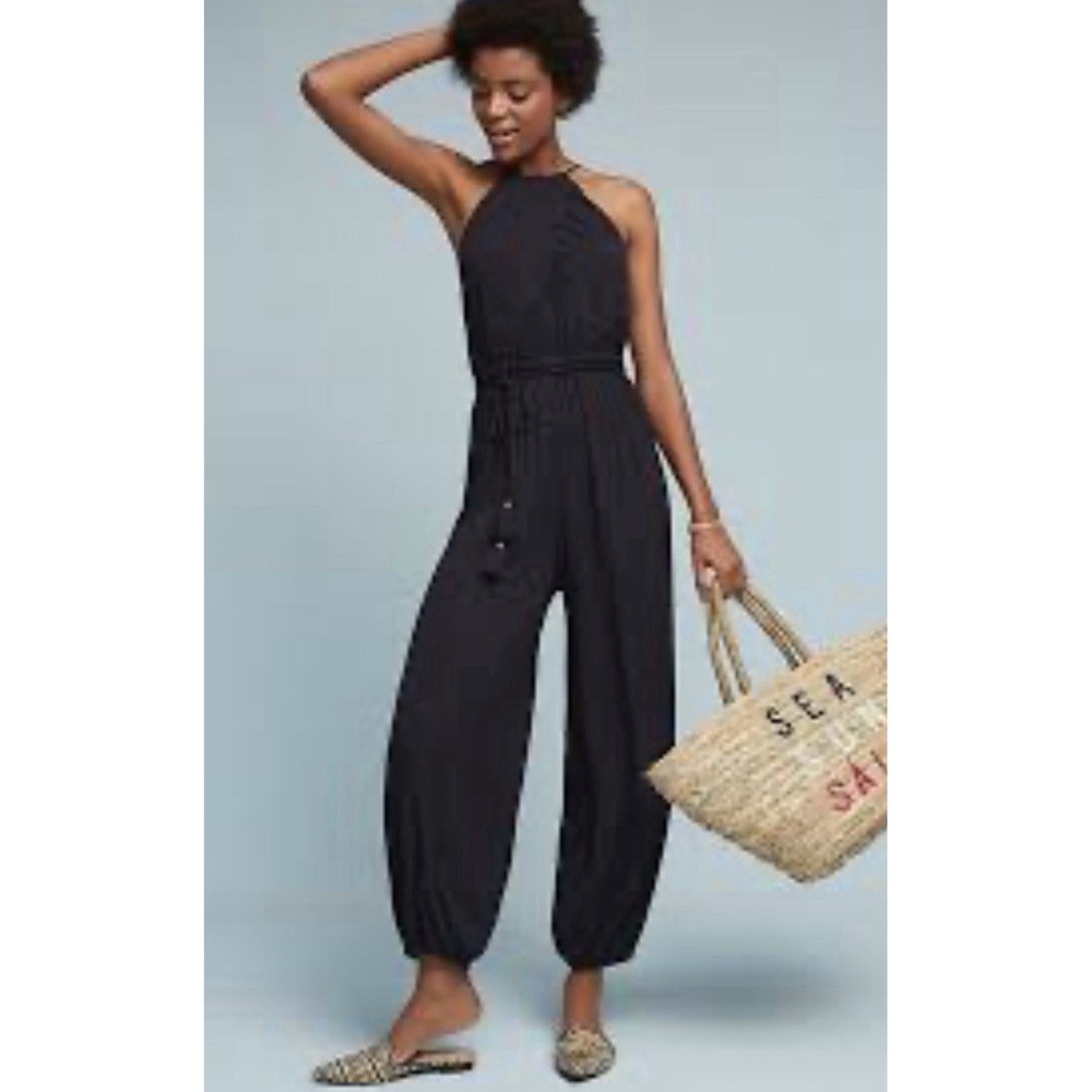 Anthropologie‎ Elevenses North Beach Jumpsuit Womens Size Medium Black Halter